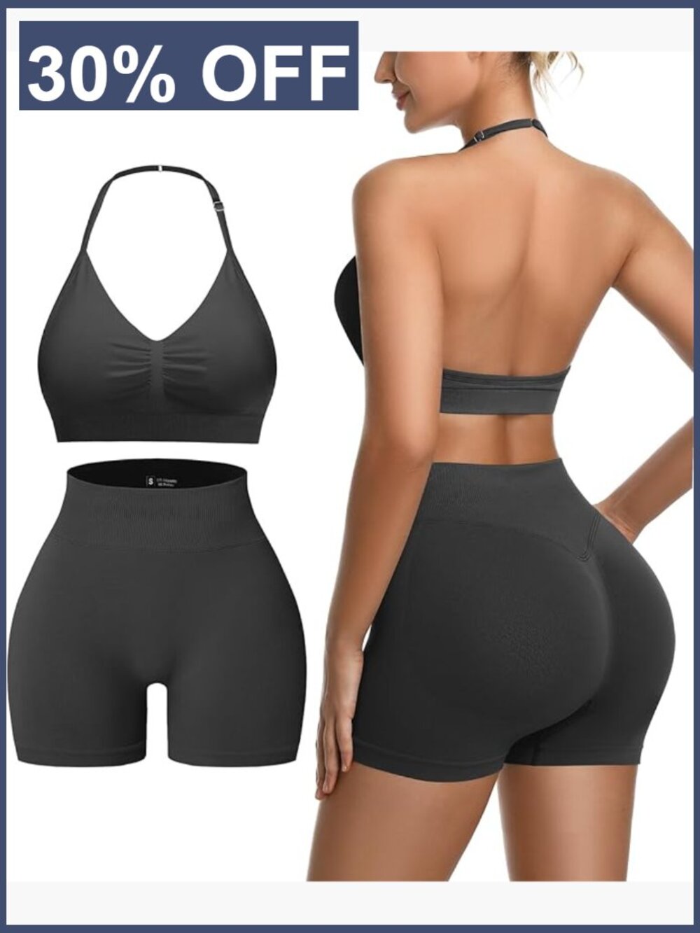 Seamless Halter Sports Bra & Scrunch Shorts 2 Piece Outfit